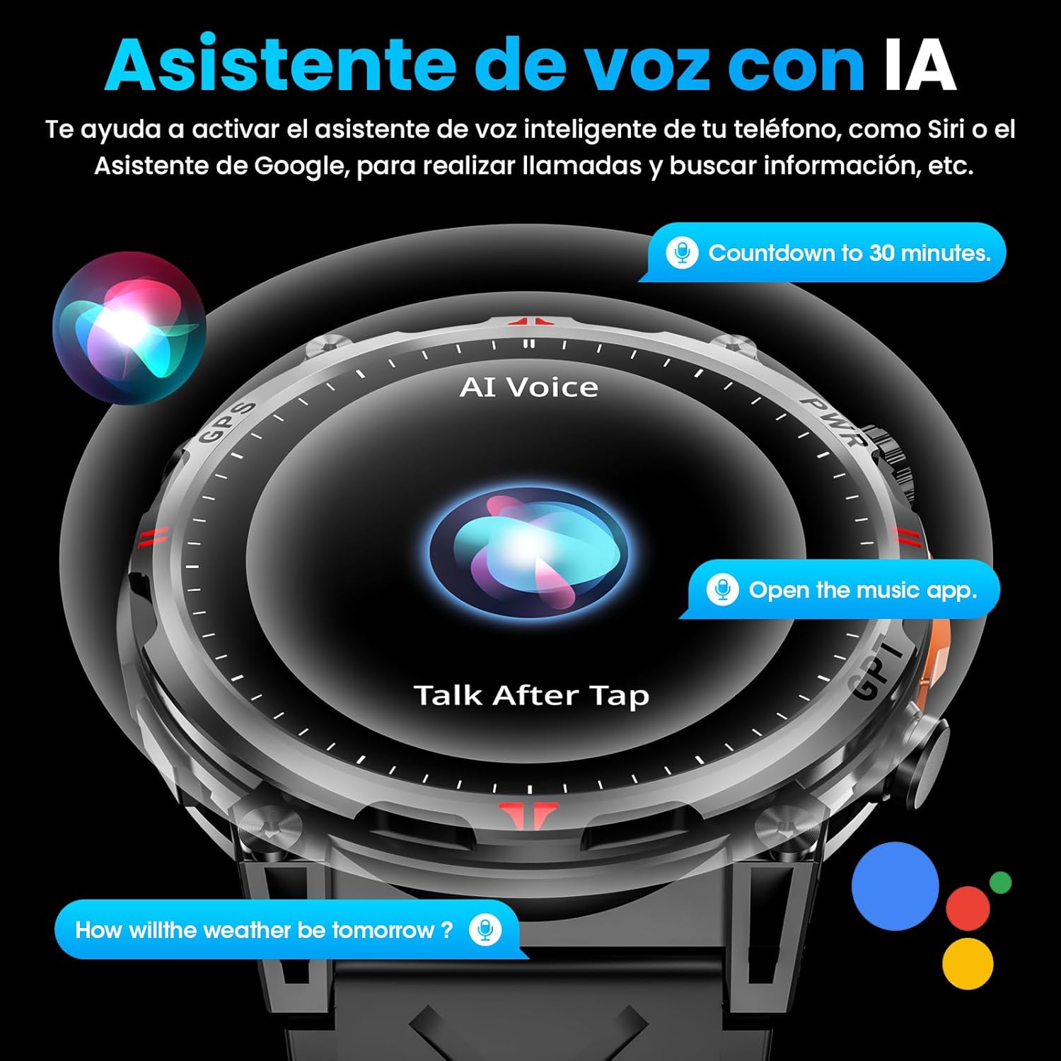 Thumbnail 5 de Mingdaln orologio intelligente militare con GPS, bussola e display AMOLED da 1,56” (GPT, Android e iOS) – Nero