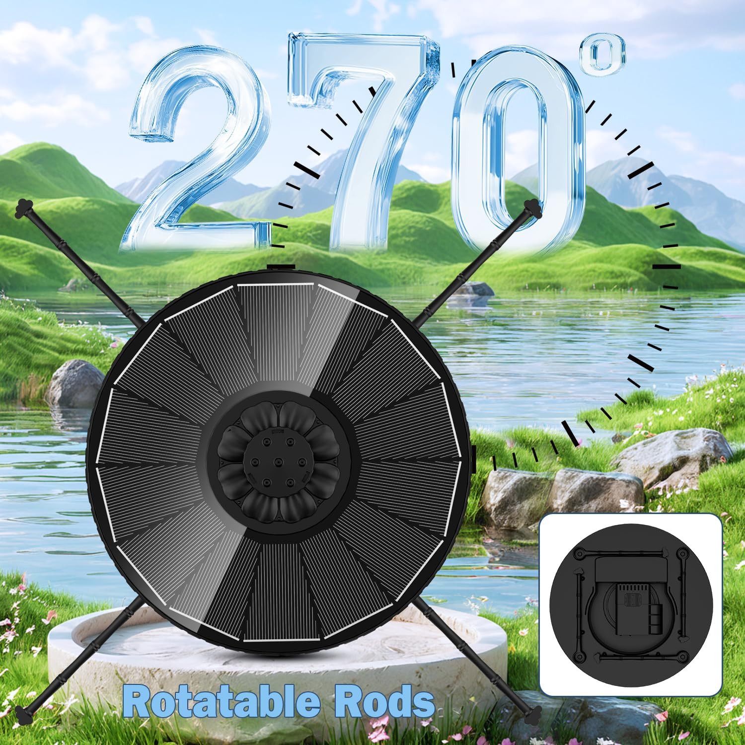 Thumbnail 2 de Solar Springbrunnen für Vogelbad: Yzert Solar-Teichpumpe mit 3 Sprühhöhen, 7 Effekten und 4 drehbaren Stäben (schwarz)