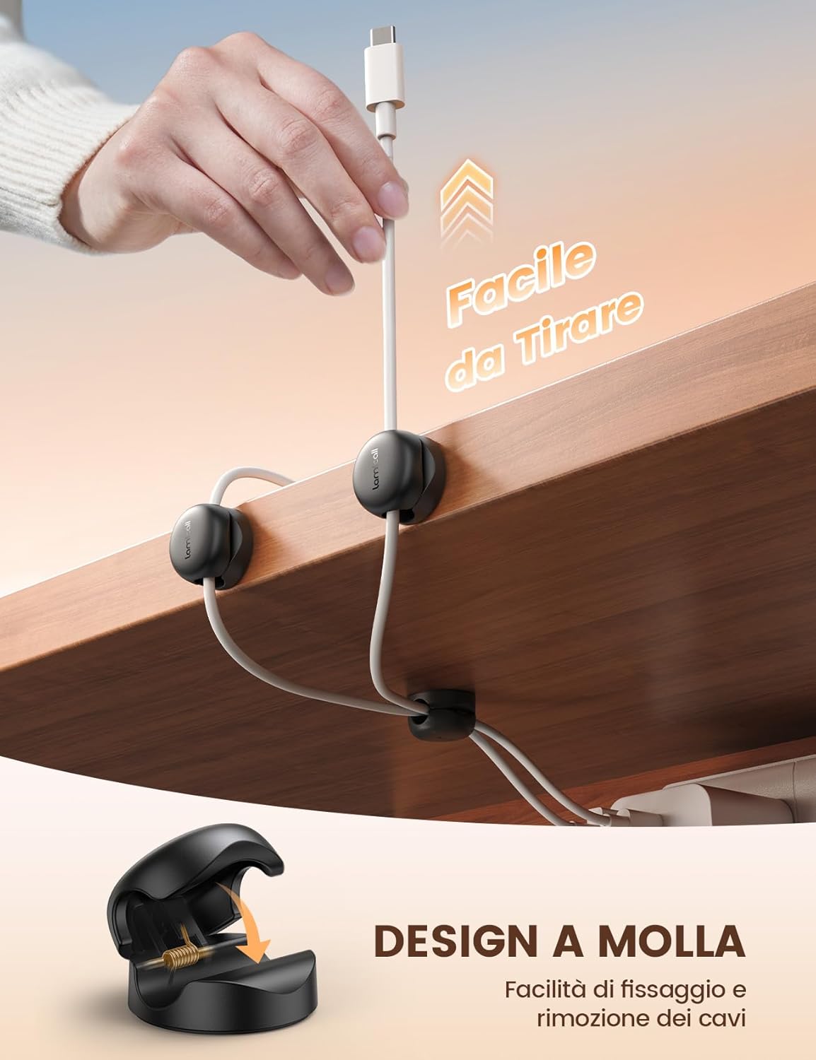 Detalle 2 de Lamicall Clip per cavi salvaspazio 8 mm, set 6 pezzi