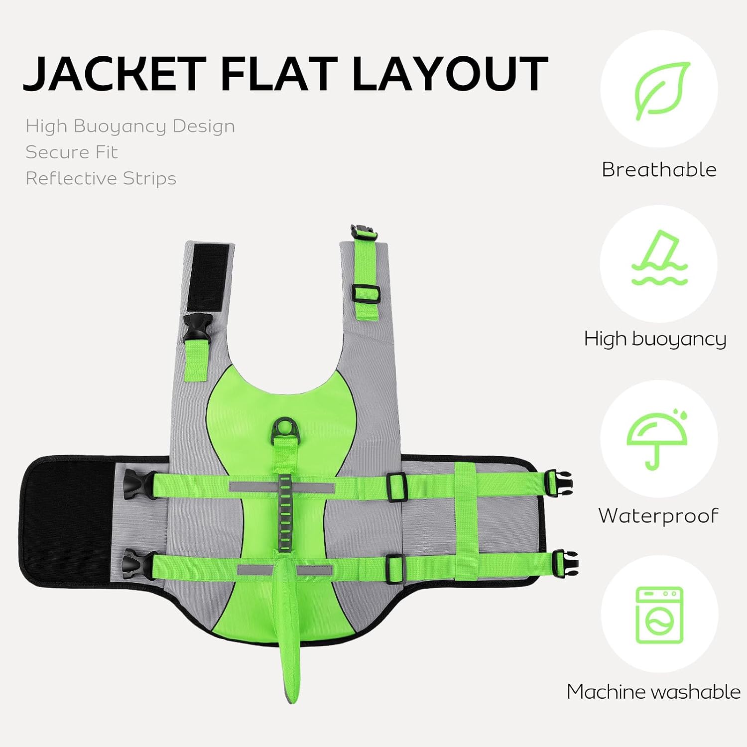 Thumbnail 6 de CITÉTOILE Dog Life Jacket Shark Costume – Safe, visible flotation vest for dogs (Green, M)