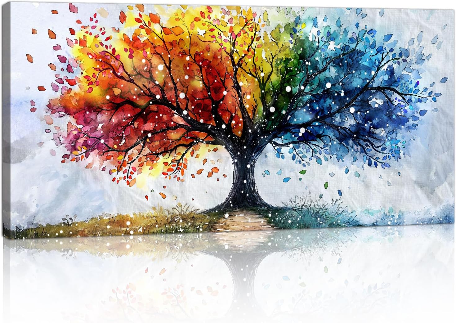 Thumbnail 6 de Großes Leinwandbild mit Rahmen „Weiß Gold Floral Blüte & Kirschbaum“, 100x50 cm – fertig zum Aufhängen