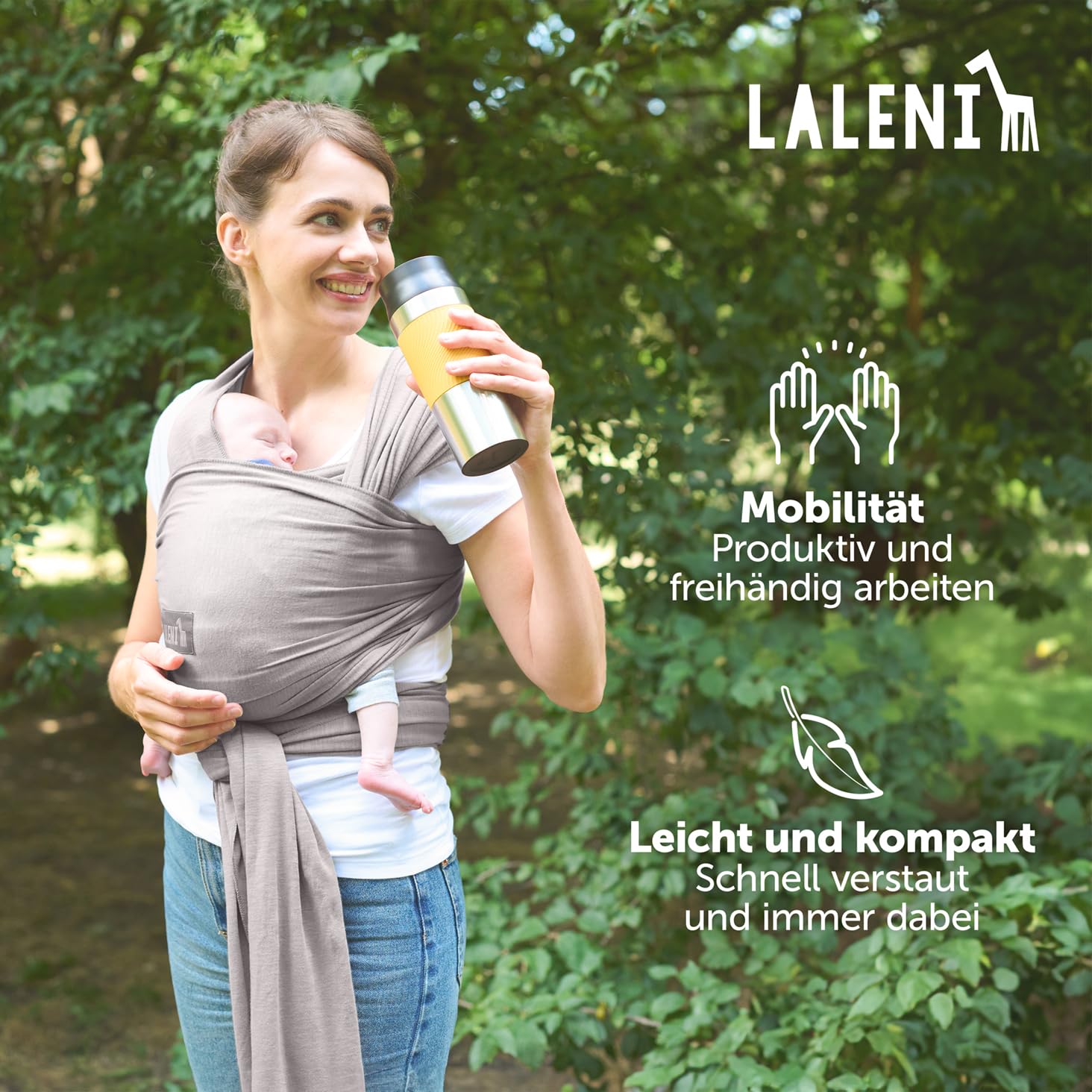 Thumbnail 5 de Laleni Tragetuch Baby (Neugeboren) bis 15 kg, weiche Baumwolle, 5,10 m – Hellgrau