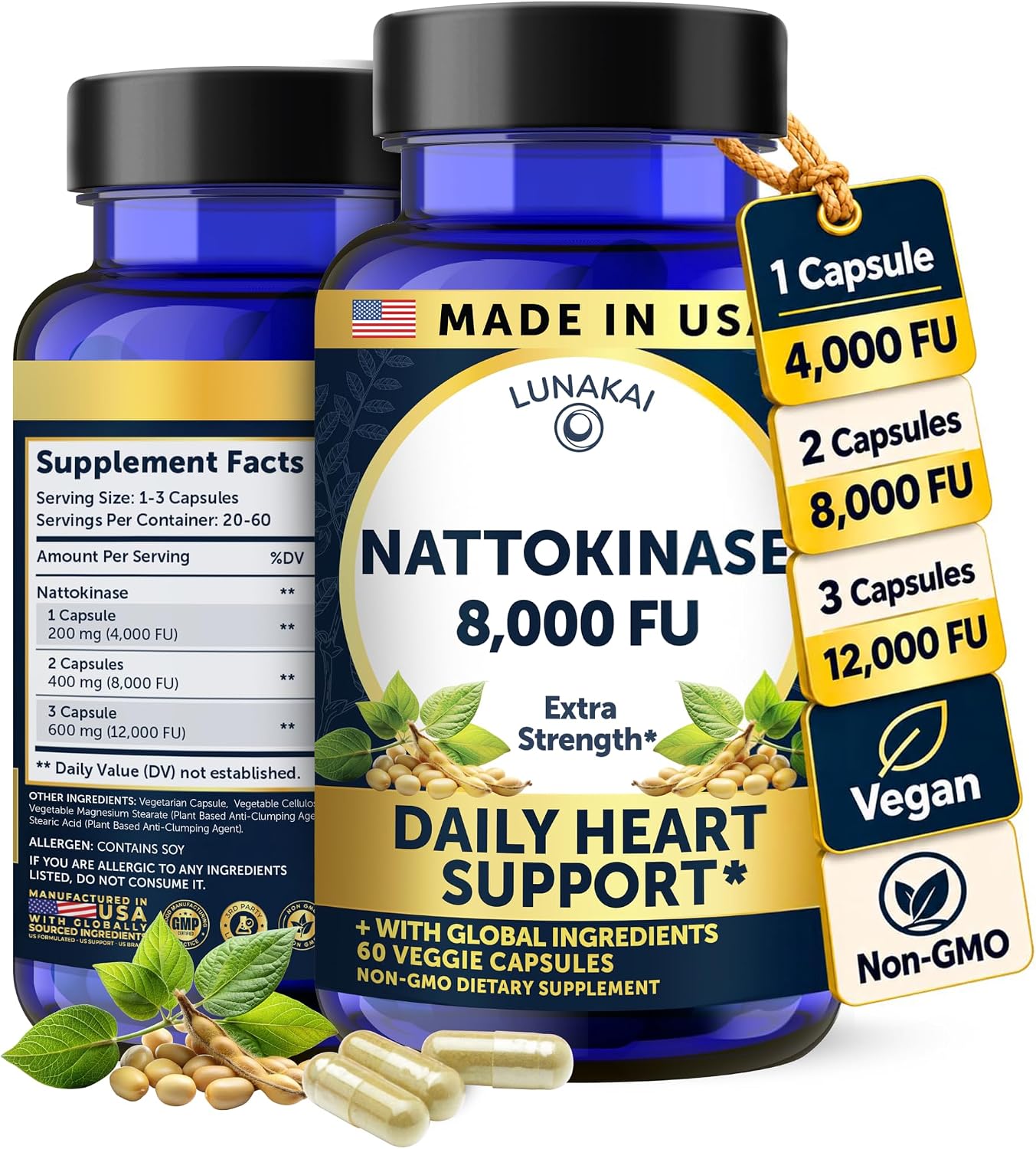 Detalle de Lunakai Nattokinase Supplement 400 mg