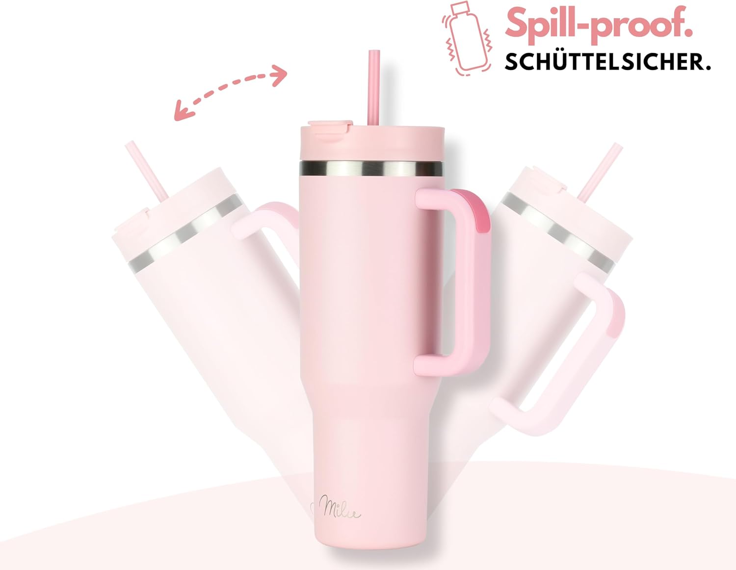 Detalle 2 de Milu Thermobecher 1,2L mit Strohhalm und Henkel – isolierter Edelstahl-Tumbler 40oz (Blossom Pink)