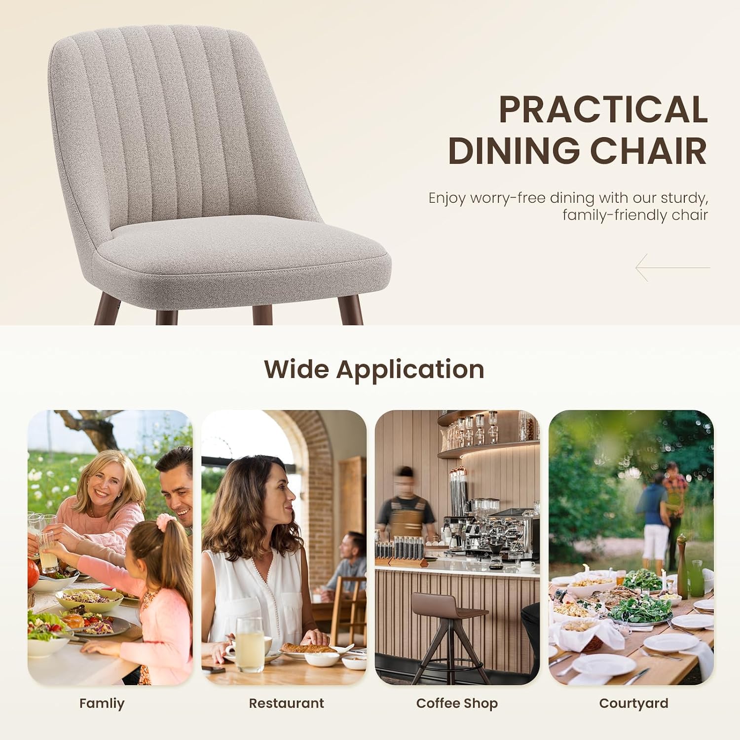 Detalle 2 de MALOL VC-DCW21-CAM-FB Dining Chairs, Set of 2, Camel Fabric and Rubberwood