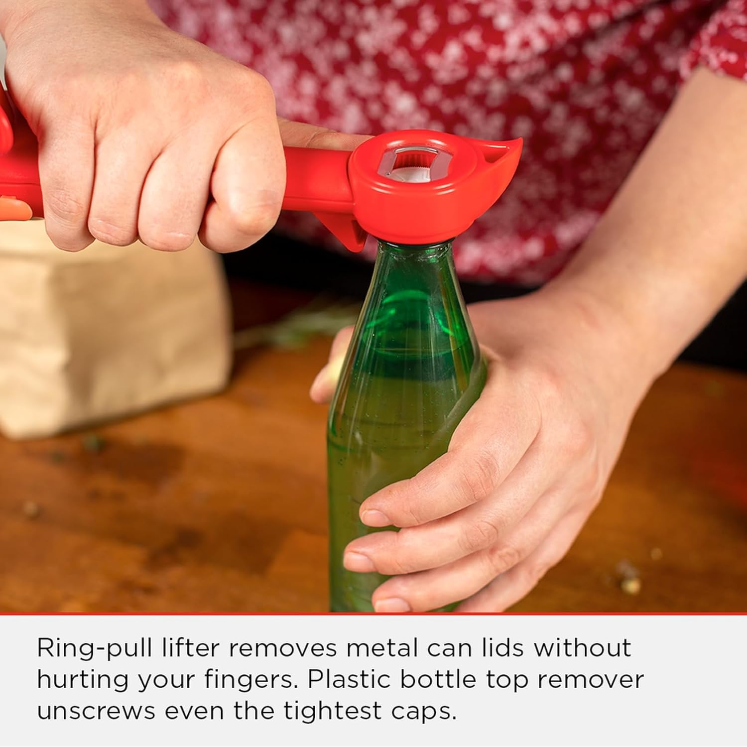 Thumbnail 3 de Kuhn Rikon 5-in-1 Can, Jar & Bottle Opener (Red) – self-attaching opener with lid-lifter