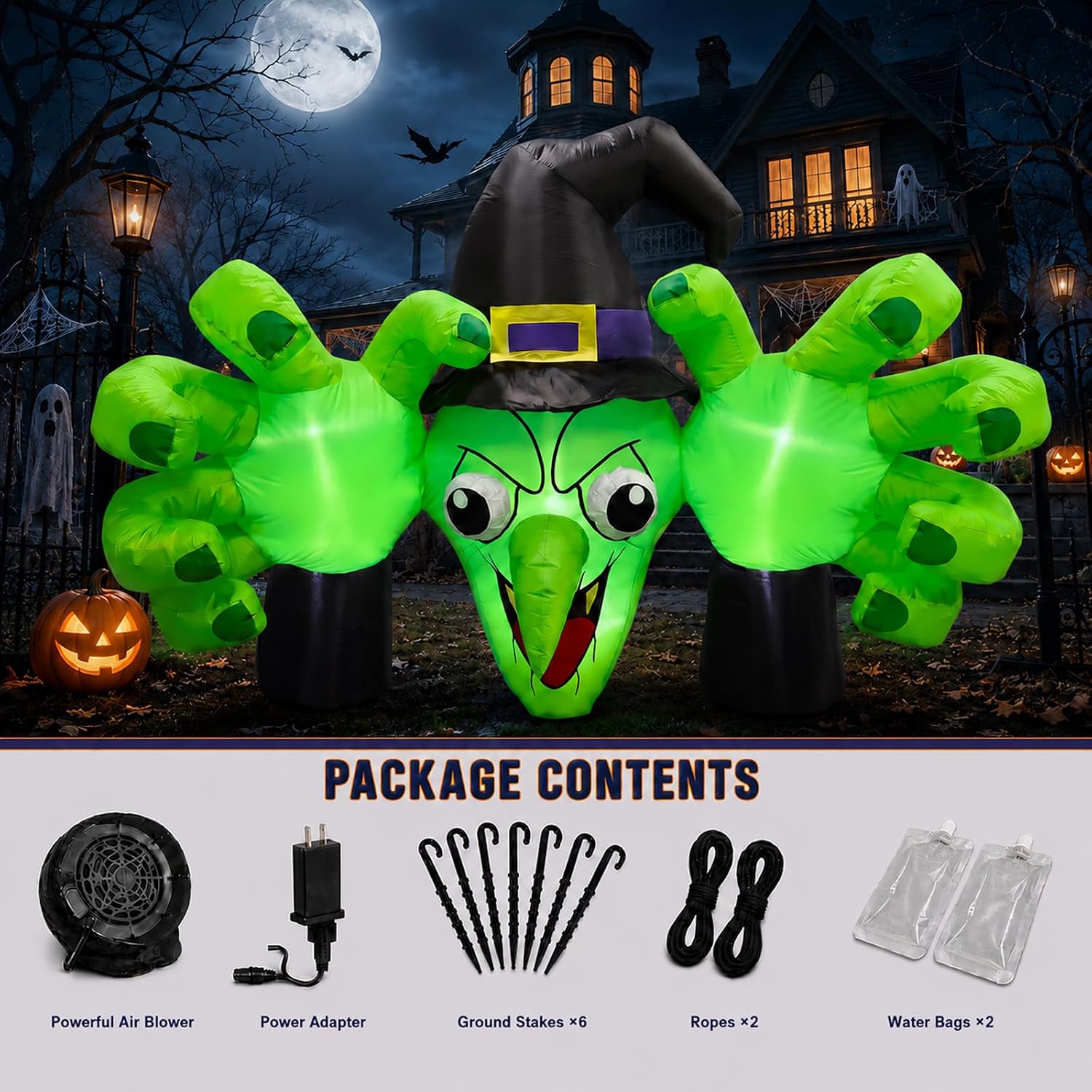 Detalle de enlik 6FT Halloween Inflatable Witch with LED Lights and Reaching Hands