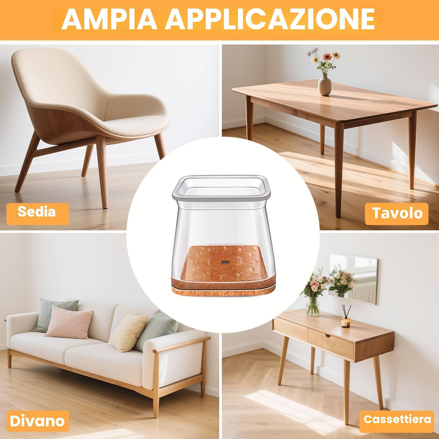 Thumbnail 4 de RUSIDO 35 Pezzi Gommini per Sedie Quadrati: Protezione anti Graffi e Riduzione Rumore in Silicone