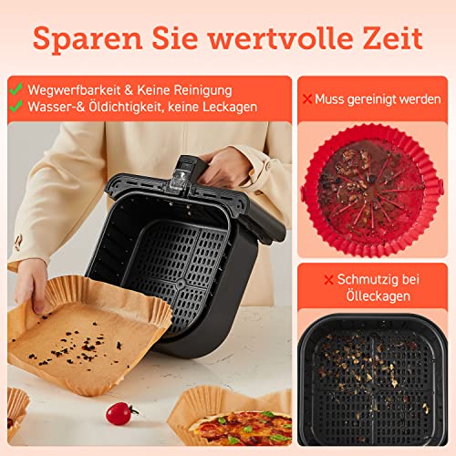 Detalle de Cosori Airfryer Backpapier ohne PFAS und BPA, 100 Stück – geeignet für 4–7,6 L Korbvolumen