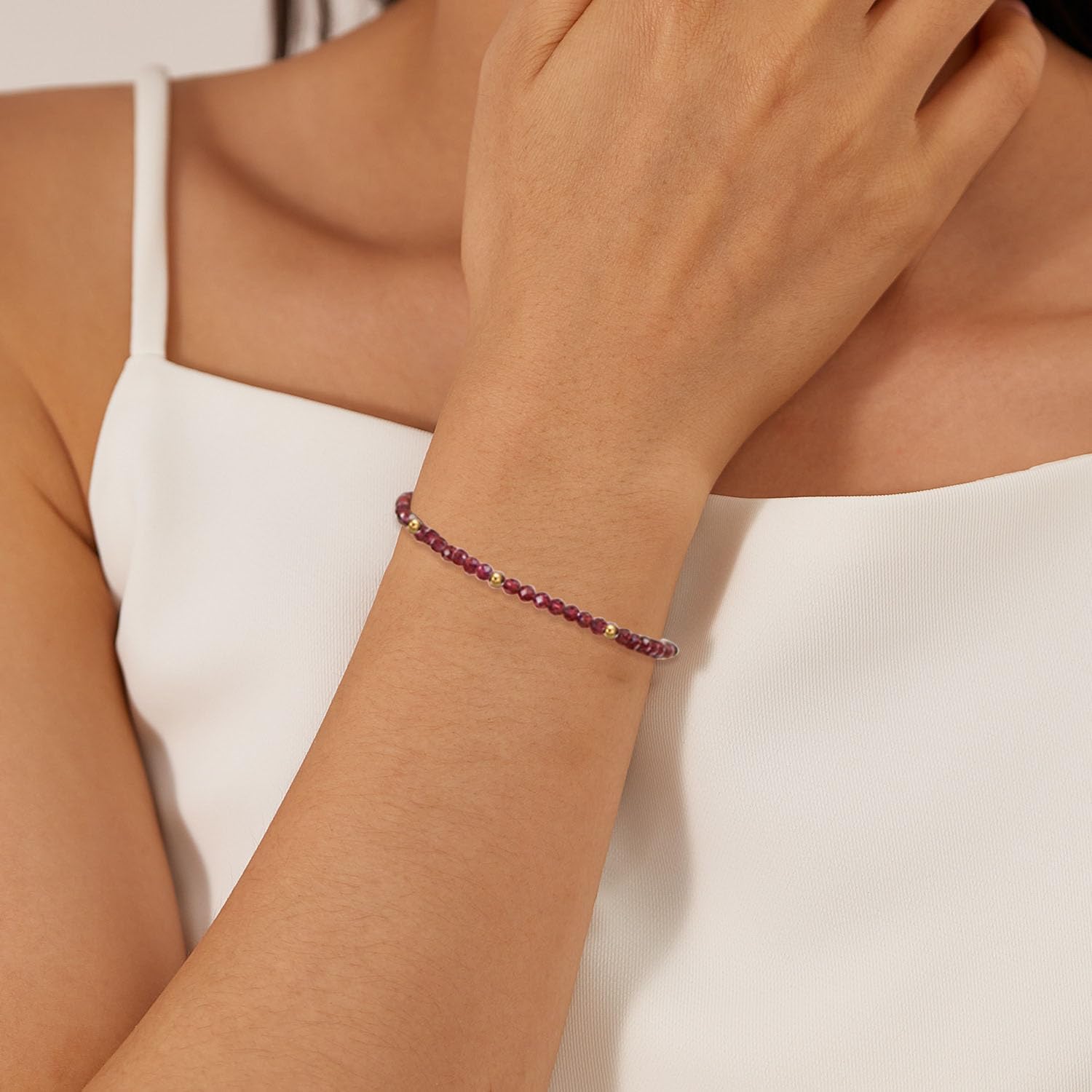 Detalle de Vissen Naturstein Armband Damen – Edelstahl Gold verstellbar