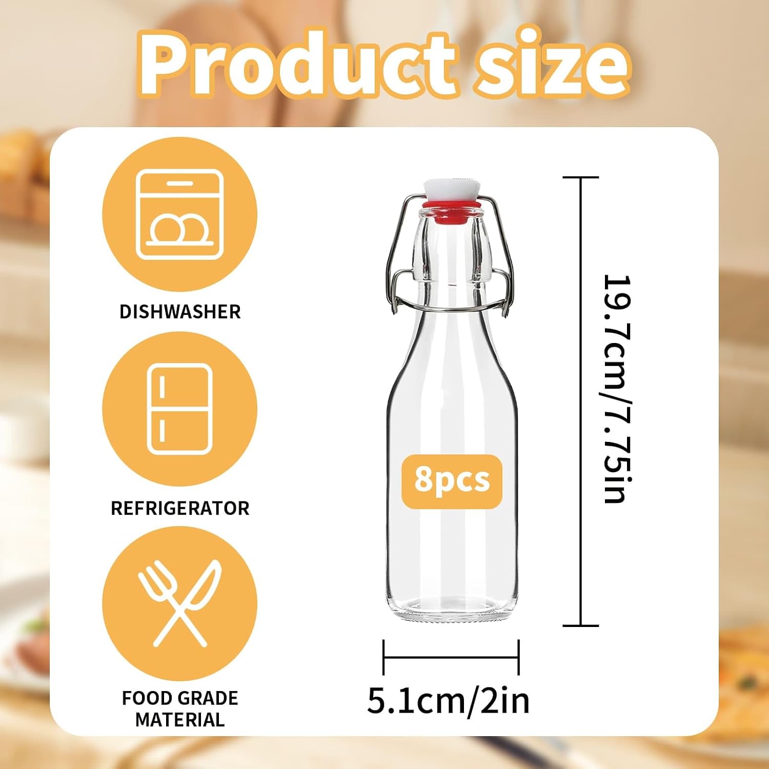 Thumbnail 1 de DYUEE Glass Bottles with Stoppers & Screw Caps, 8 Pack 250ml Transparent Bottles