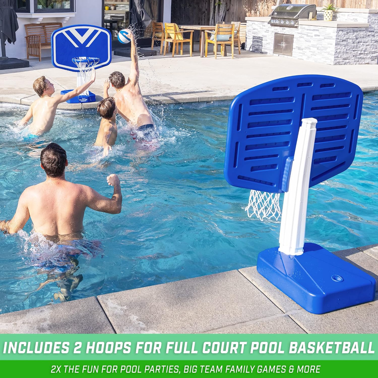 Detalle de GoSports Splash Hoop 2-in-1 Full Court Pool Basketball & Volleyball Game Set