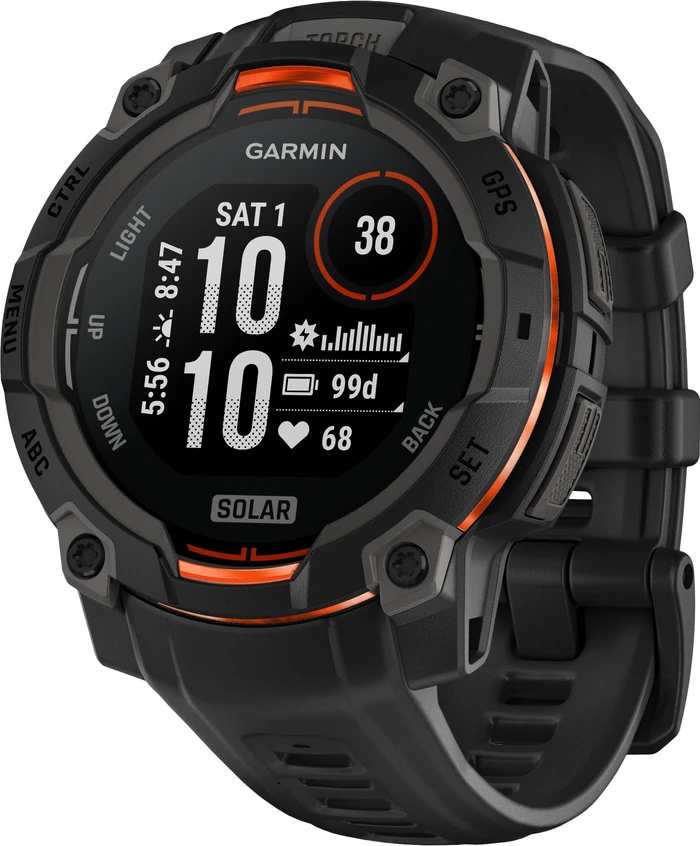 Detalle de Garmin Instinct 3 Solar Schwarz 45 mm – robuste Solar-Smartwatch mit AMOLED-Display