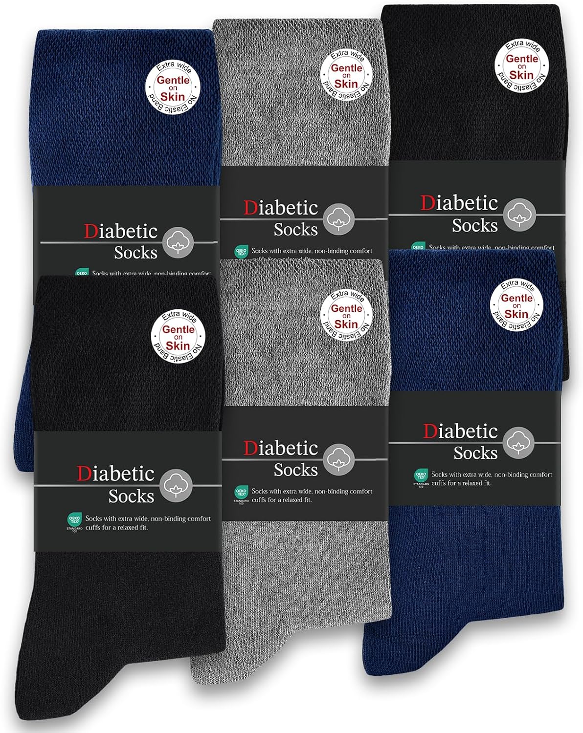 Detalle de SockWaddles Diabetic Socks for Men & Women, 6 Pairs – Soft Top, Seamless Toe, Loose Fit (Multicolor, UK Size 9–11)