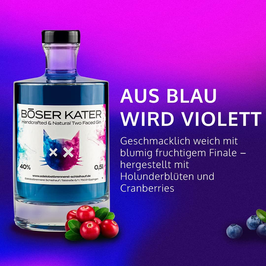 Thumbnail 6 de BÖSER KATER Magic Two Faced Gin – Farbwechsel-Geschenk im hochwertiger Box, 0,5 l