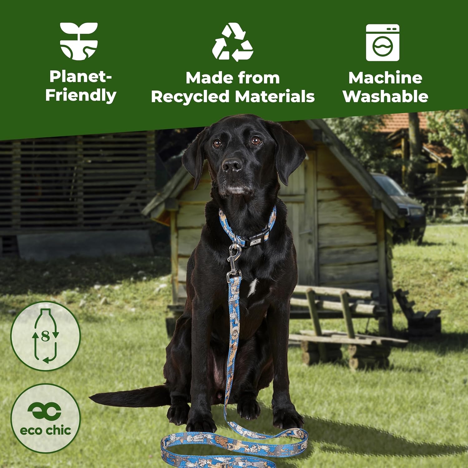 Thumbnail 5 de Eco Chic Recycled Dog Lead Double-Sided Reflective (Machine Washable) – Dogs Blue, Small