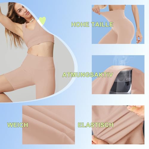 Thumbnail 2 de TNNZEET Radlerhose Damen Hohe Taille Beige S/M – kurze Sporthose für Yoga & Gym