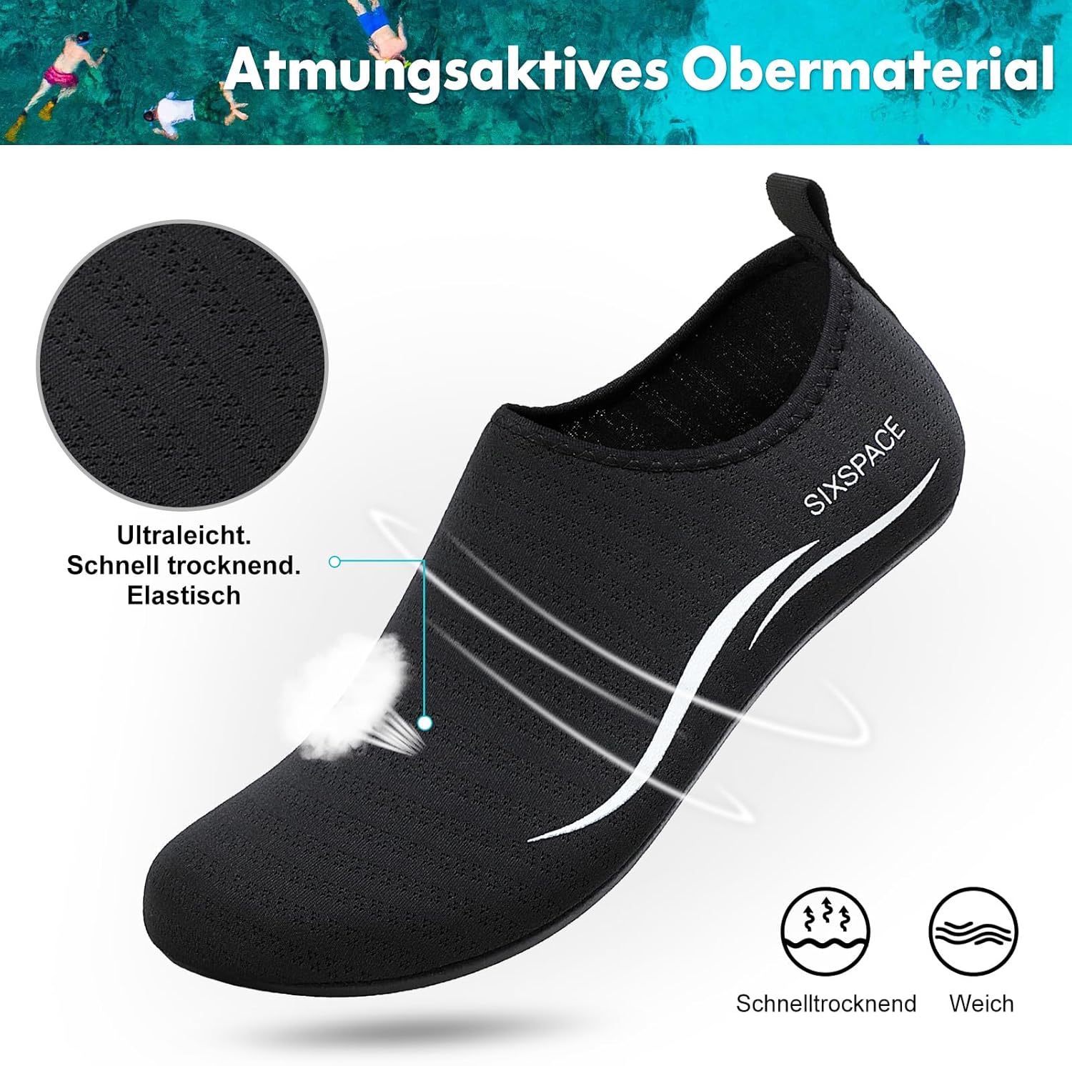 Detalle de Sixspace Badeschuhe Wasserschuhe – Schnelles Trocknen, atmungsaktiv & rutschfest, für Herren & Damen (Gr. 34–47)