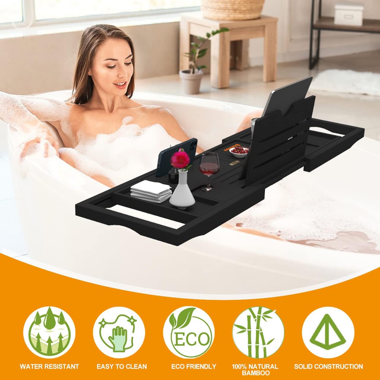 Thumbnail 3 de Premium Bathtub Tray Caddy – Expandable Bamboo Bath Shelf