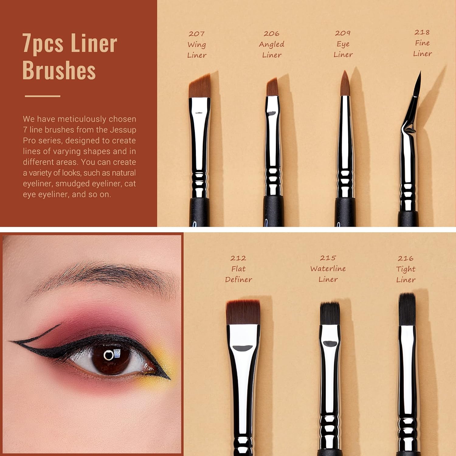 Detalle 2 de Jessup Pinceaux Maquillage Yeux 28 pièces : fards, estompage, eyeliner et sourcils