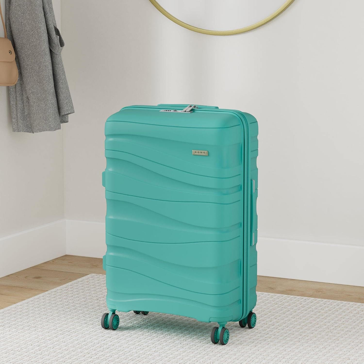Detalle de KONO Groß Koffer 75 cm mit 4 Rollen und TSA-Schloss (Polypropylen-Hartschale, Grün)