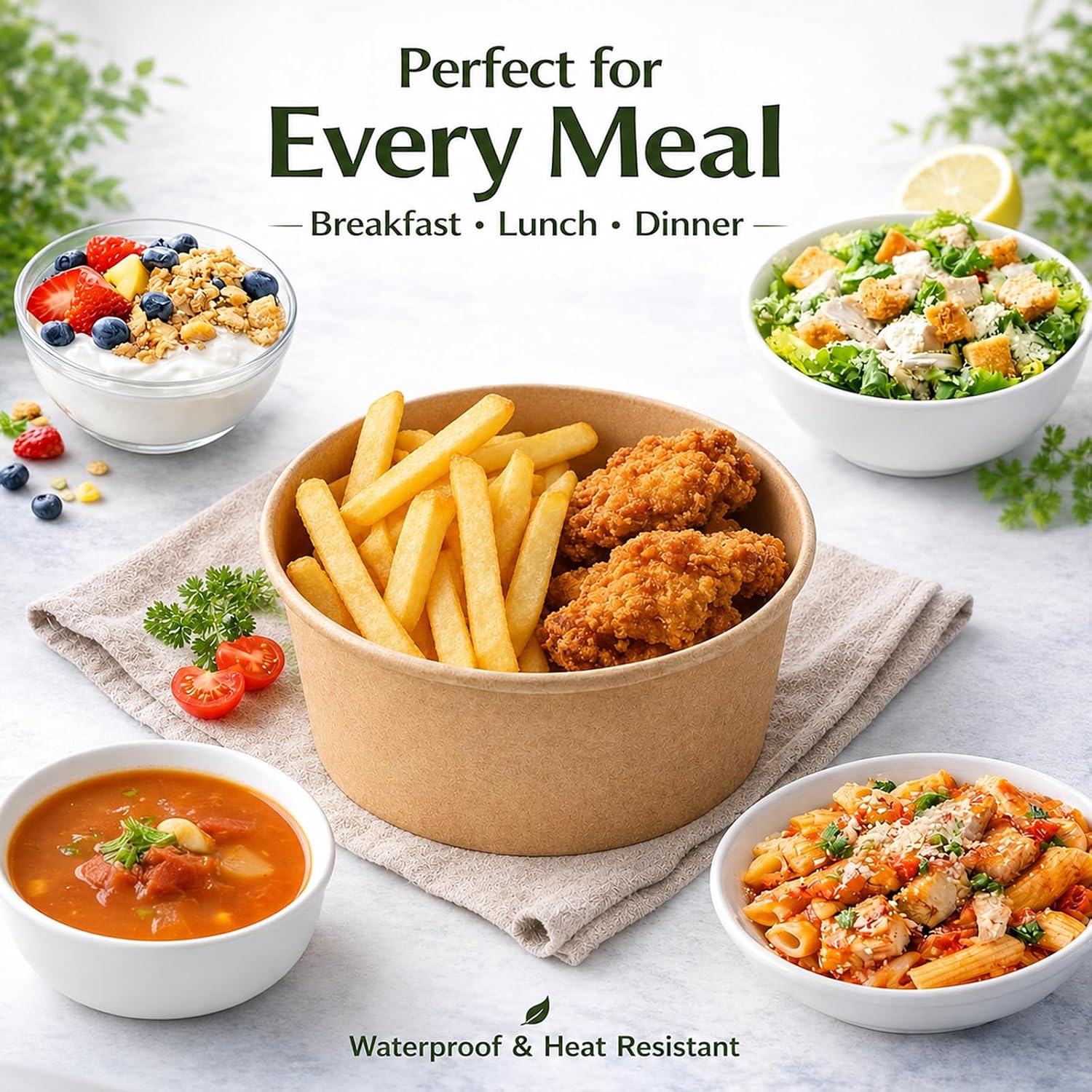 Thumbnail 3 de TOPtoper 50 Pcs 32 Oz Large Paper Bowls with Lids (Disposable) for Hot or Cold Food