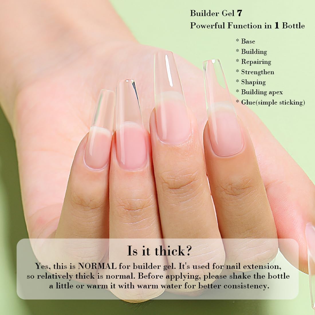 Detalle de AIMEILI 7 in 1 Clear Builder Base Gel: base gel 10 ml + no wipe top coat per unghie, UV/LED