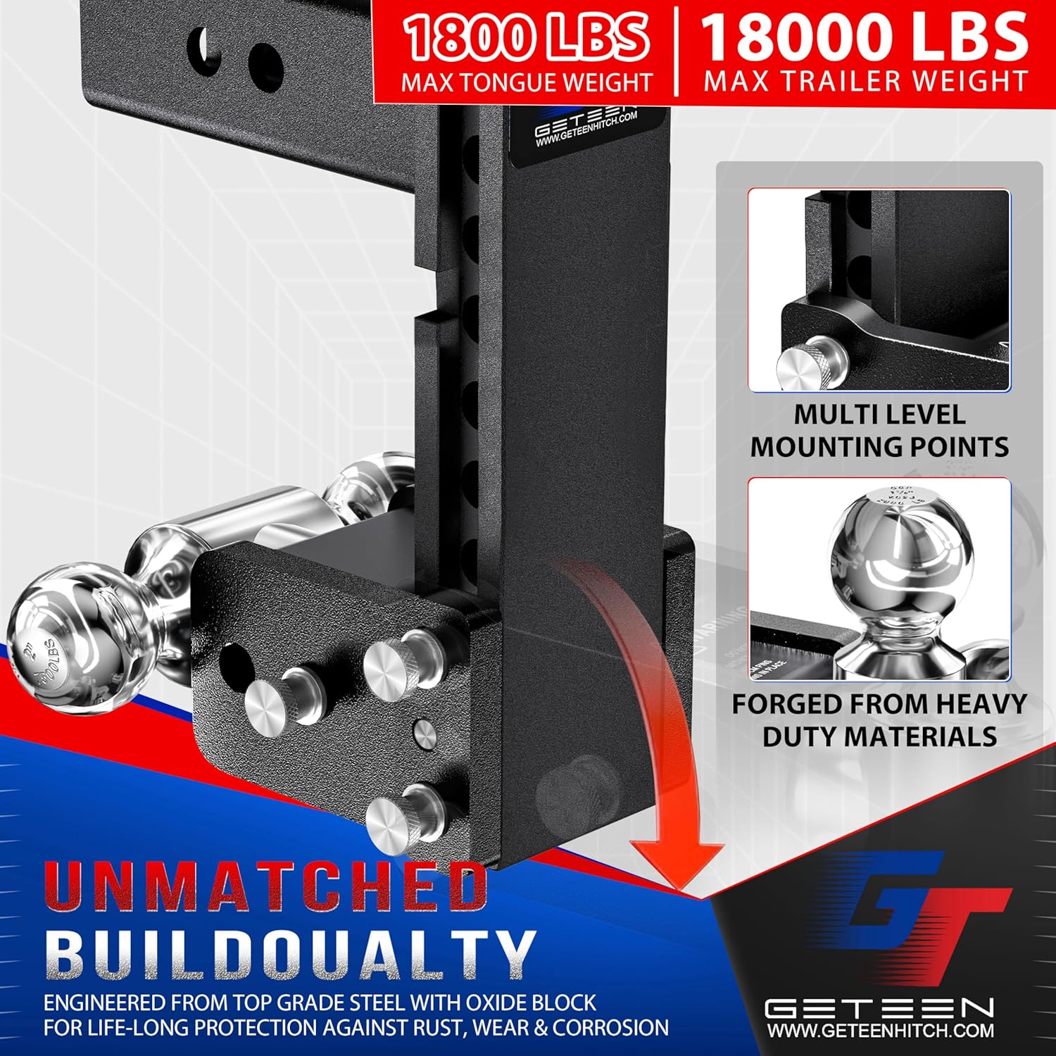 Thumbnail 1 de Geteen GT25052B Adjustable Trailer Hitch 5" 🚚