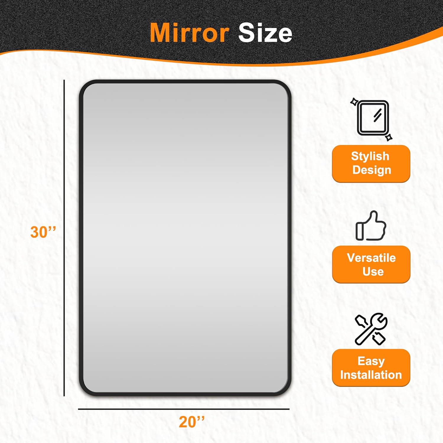 Detalle de Delma Bathroom Vanity Mirror (Black Frame) – HD Reflection, Unbreakable Wall Mirror, 30x20