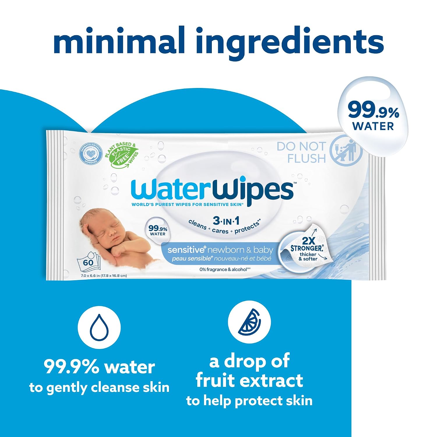 Thumbnail 4 de WaterWipes Sensitive+ Newborn & Baby Wipes, 240 Count (4 Packs) - 99.9% Water, Unscented, Hypoallergenic