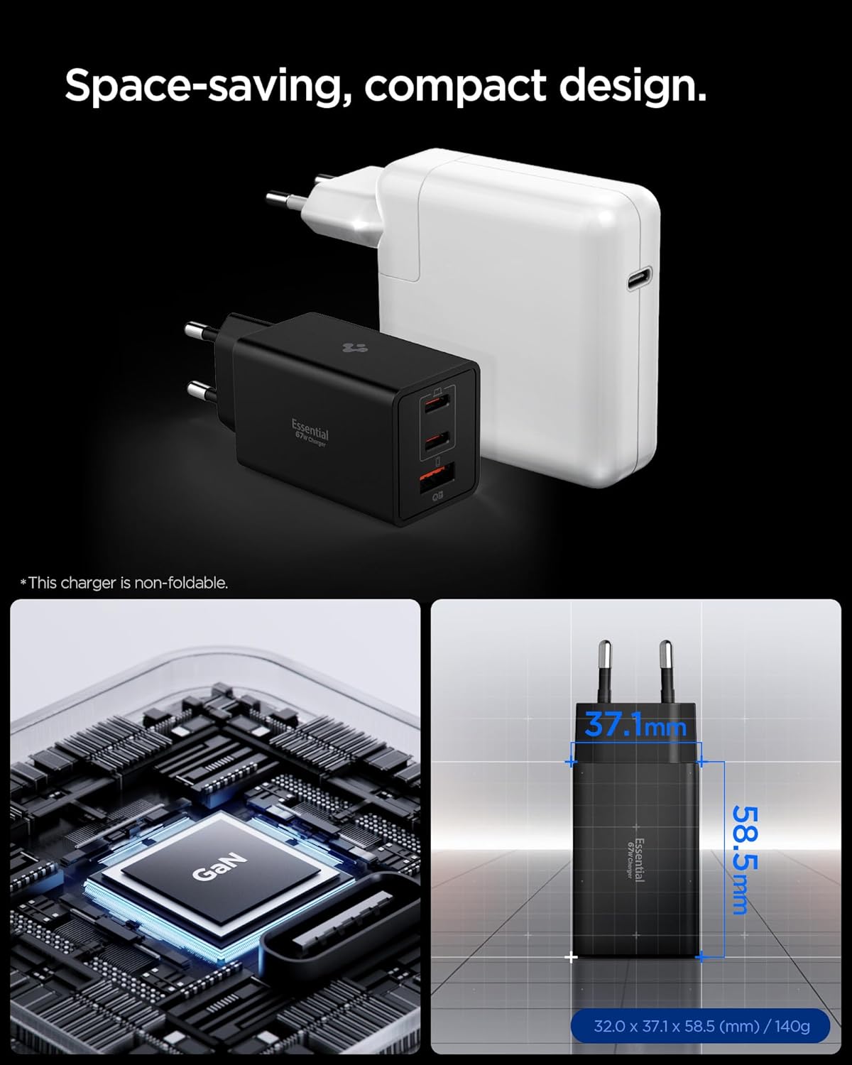 Thumbnail 3 de Spigen ArcStation Essential 67W GaN : chargeur 3 ports USB-C & USB-A (PD 3.0)