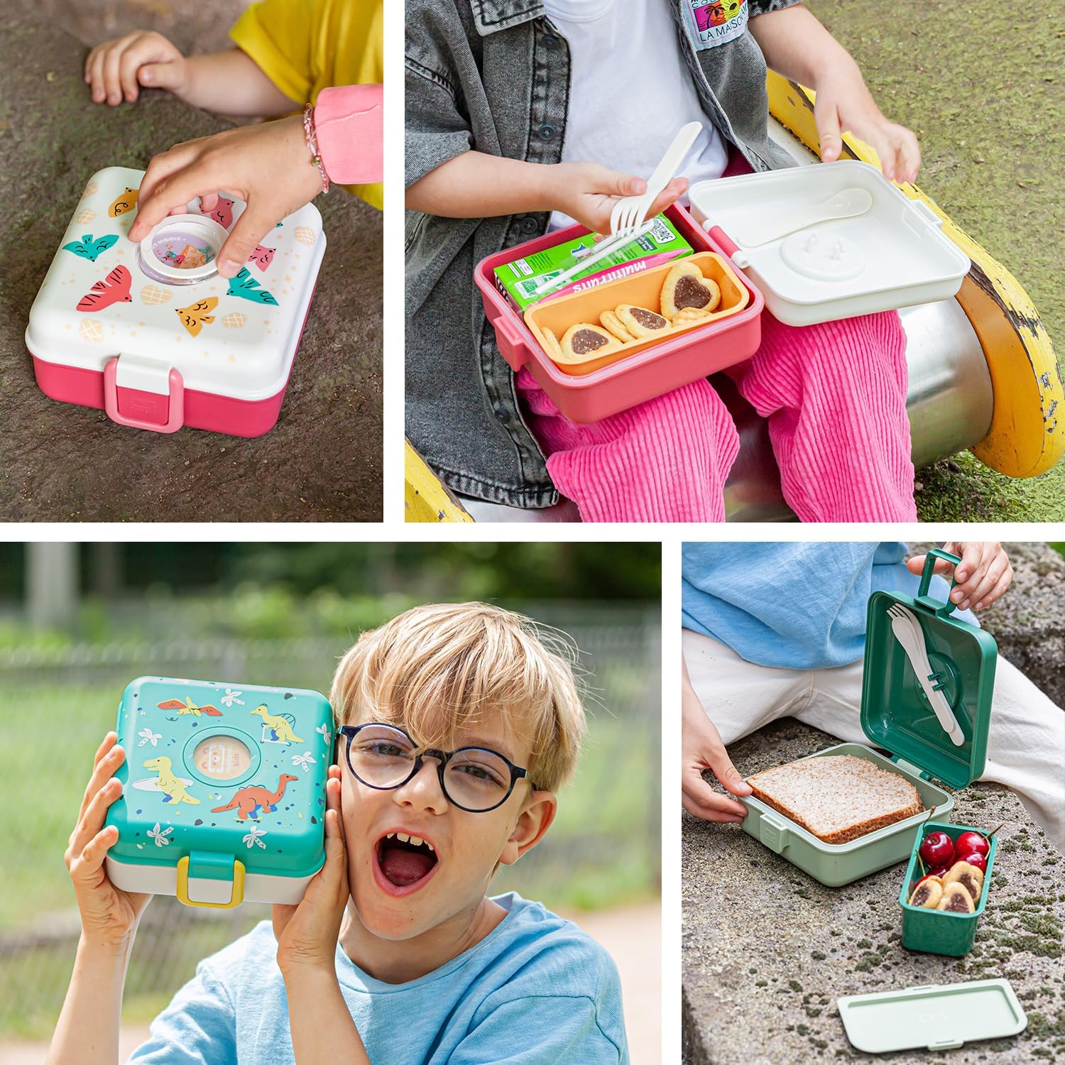 Thumbnail 5 de monbento Snacky Bambini verde Raccoon – porta panino e merenda personalizzabile con posate incluse, senza BPA