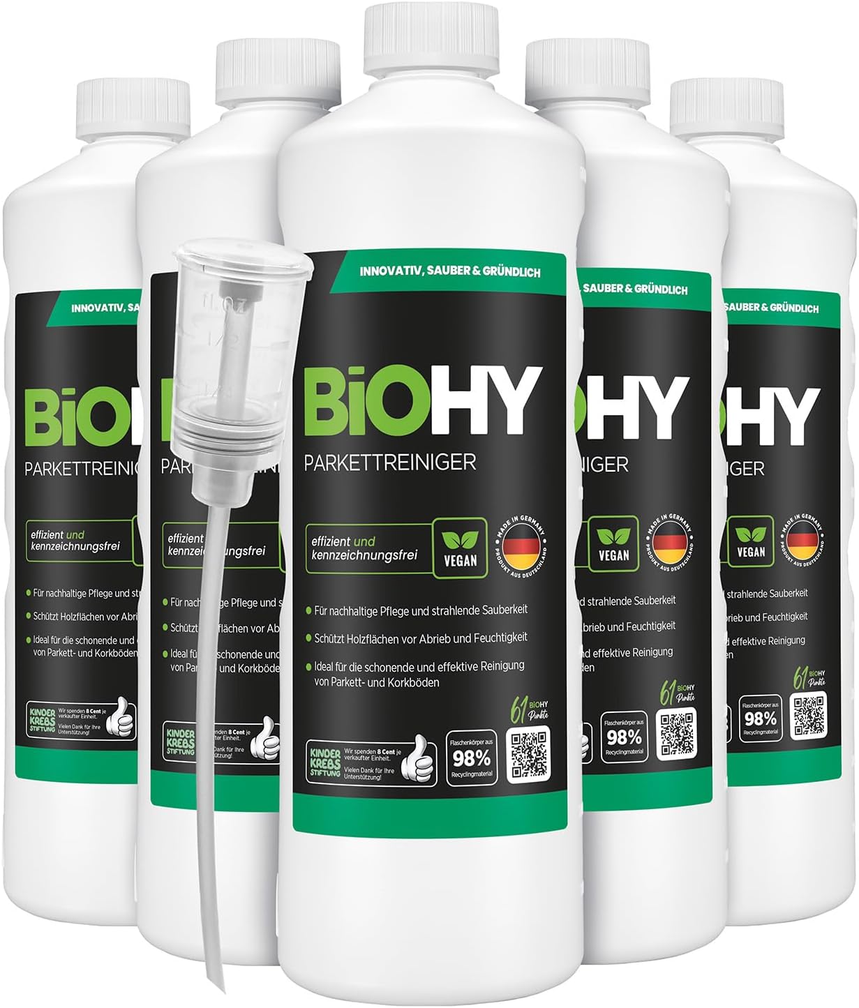 Detalle de BIOHY Parketreiniger, 6 x 1 l met doseerder voor verzegeld parket