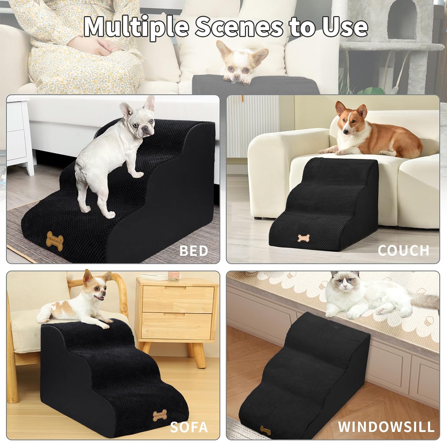 Thumbnail 5 de Nepfaivy Dog Steps Stairs for Bed: 3-Step Non-Slip Ramp for Small Dogs and Cats