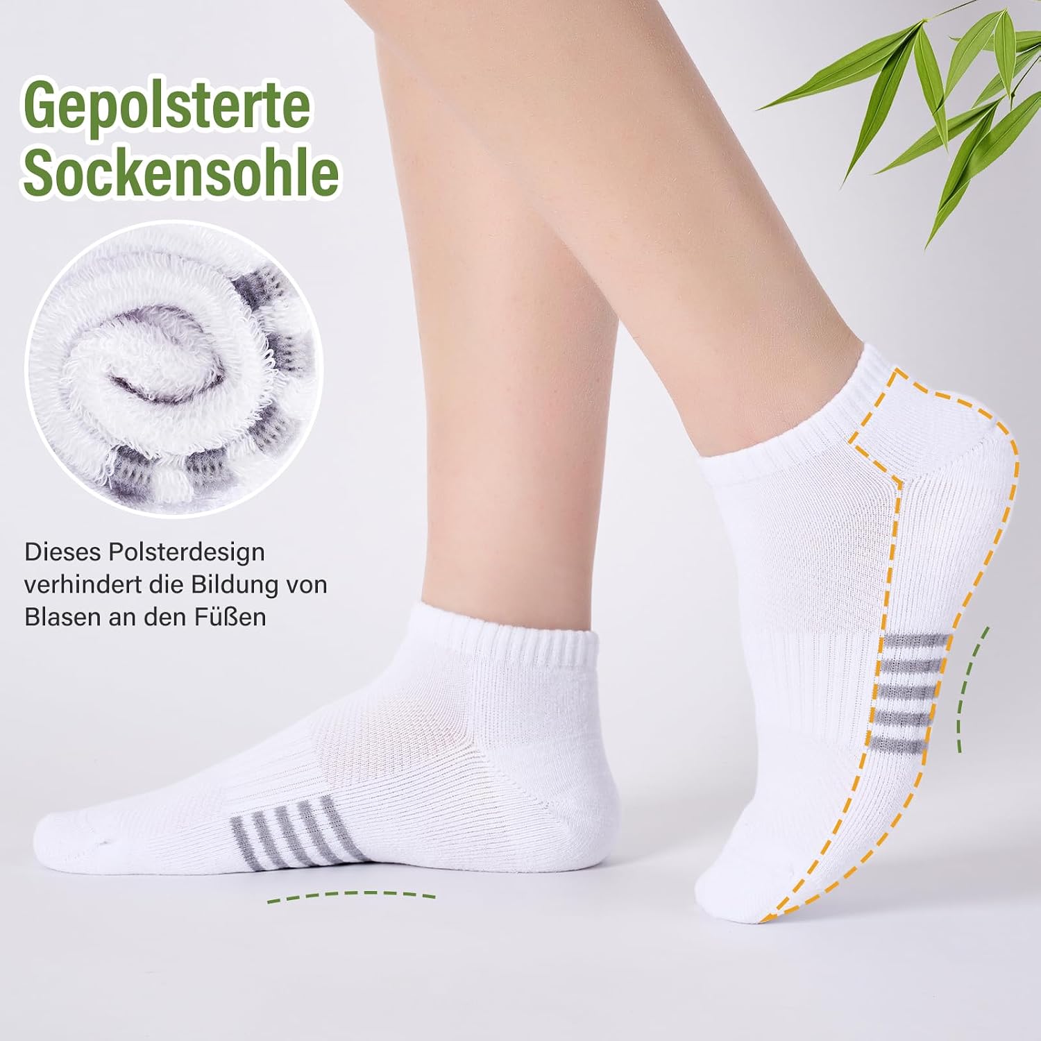 Detalle 2 de Effeet Bambus Sneaker Socken Damen 6/12 Paar – atmungsaktiv, gepolstert und rutschfest für Sport und Alltag