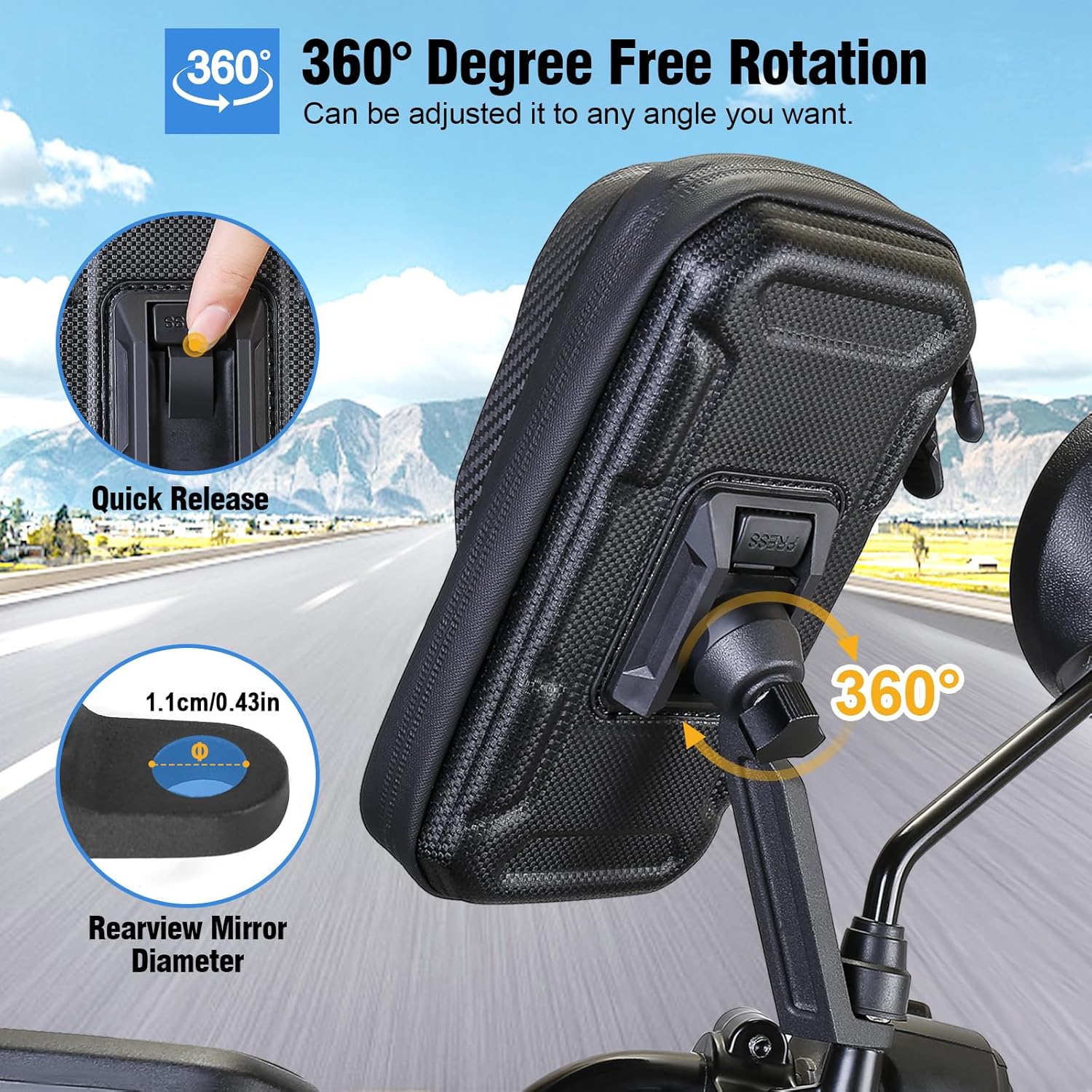 Thumbnail 6 de WACCET Support téléphone moto étanche avec rotation 360° jusqu’à 7,2 pouces (noir)