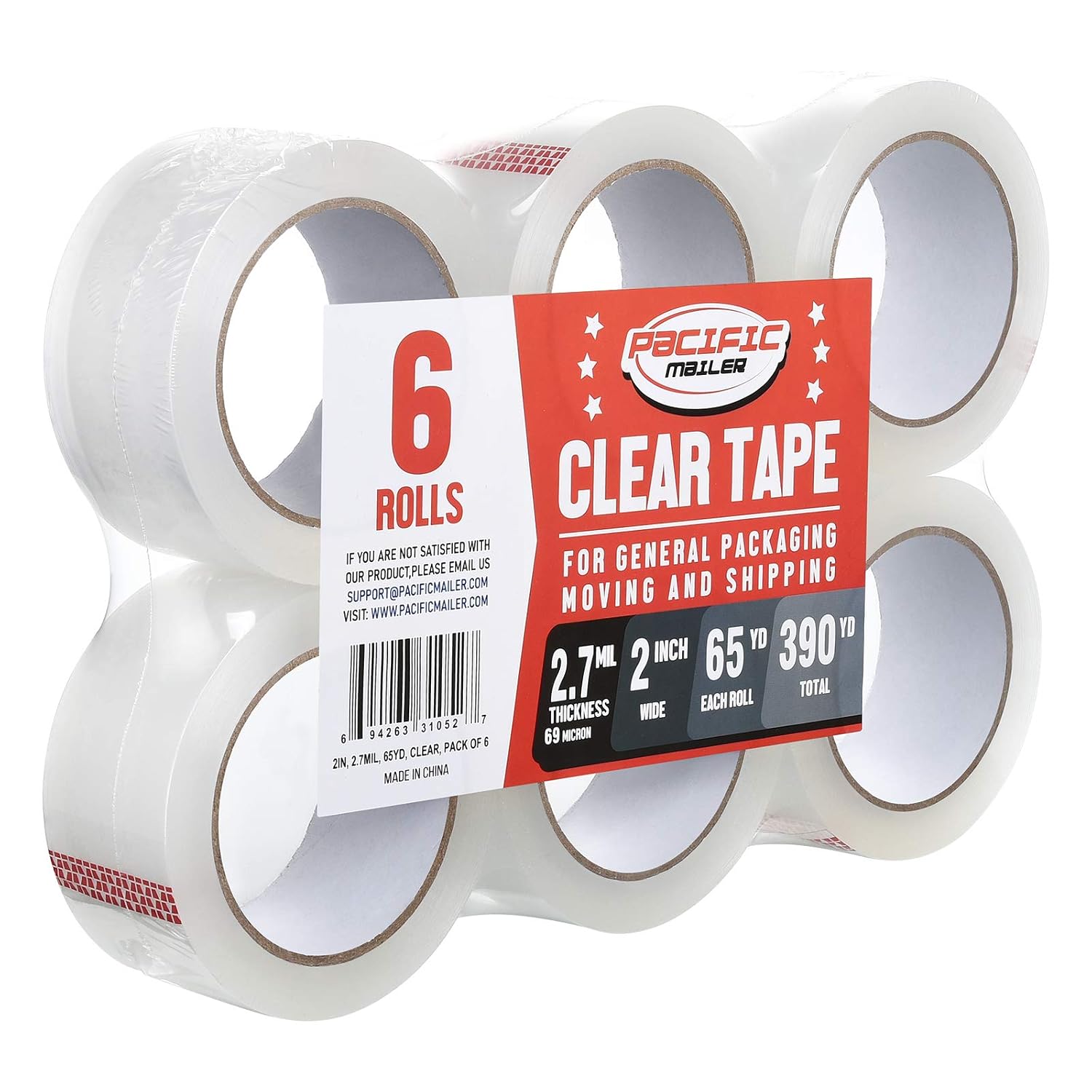 Detalle de Pacific Mailer PMG2989-6 Clear Packing Tape, 6 Rolls, 2-Inch, 2.7 mil