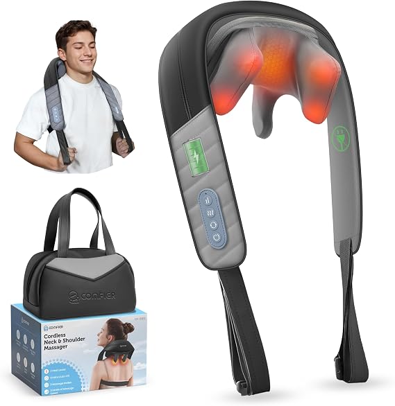 Detalle de COMFIER Masajeador de Cuello Shiatsu Inalámbrico 4D con Calor 💆