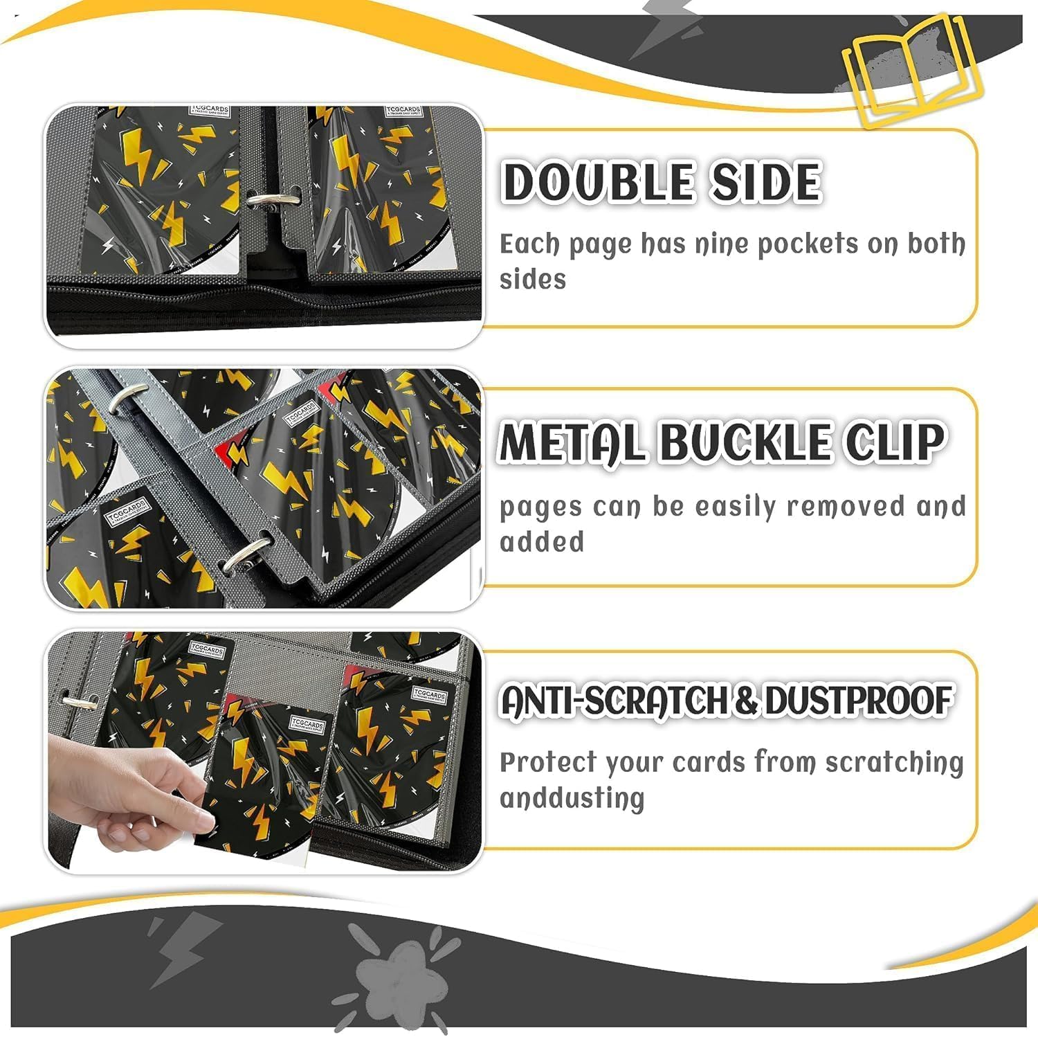 Thumbnail 4 de Trading Card Binder 9 Pocket: 900-Card Capacity with 3-Ring Zip Design