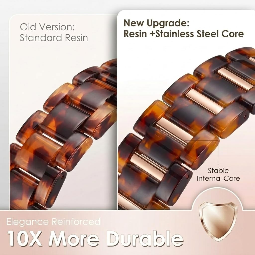Detalle de V-MORO Resin Band for Apple Watch (42mm/41mm/40mm/38mm) — Rose Gold Inlay, Lightweight Hybrid Band