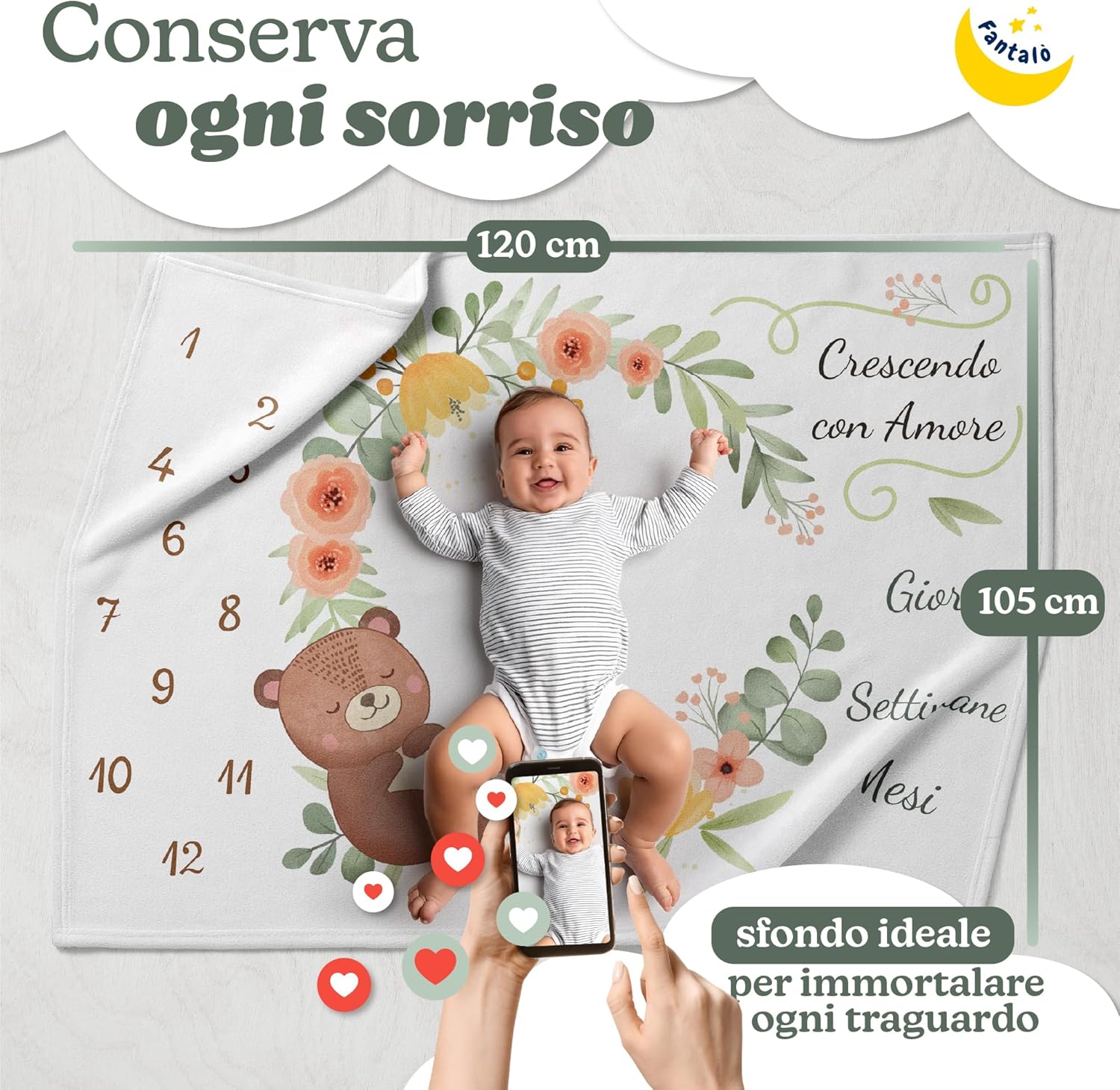 Thumbnail 2 de Fantalò Coperta Mesi Neonato per Foto – Orsacchiotto o Volpacchiotto, Idea Regalo Neonato