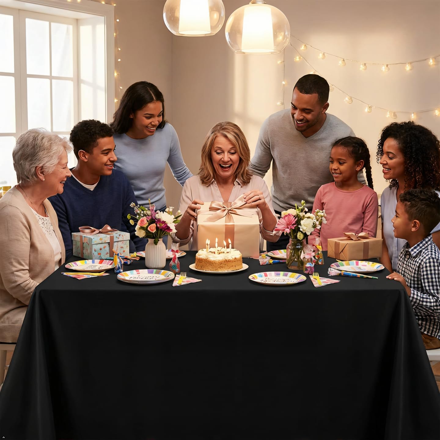Detalle 2 de RestfulGlow 12 Pack Black Tablecloth 60x102