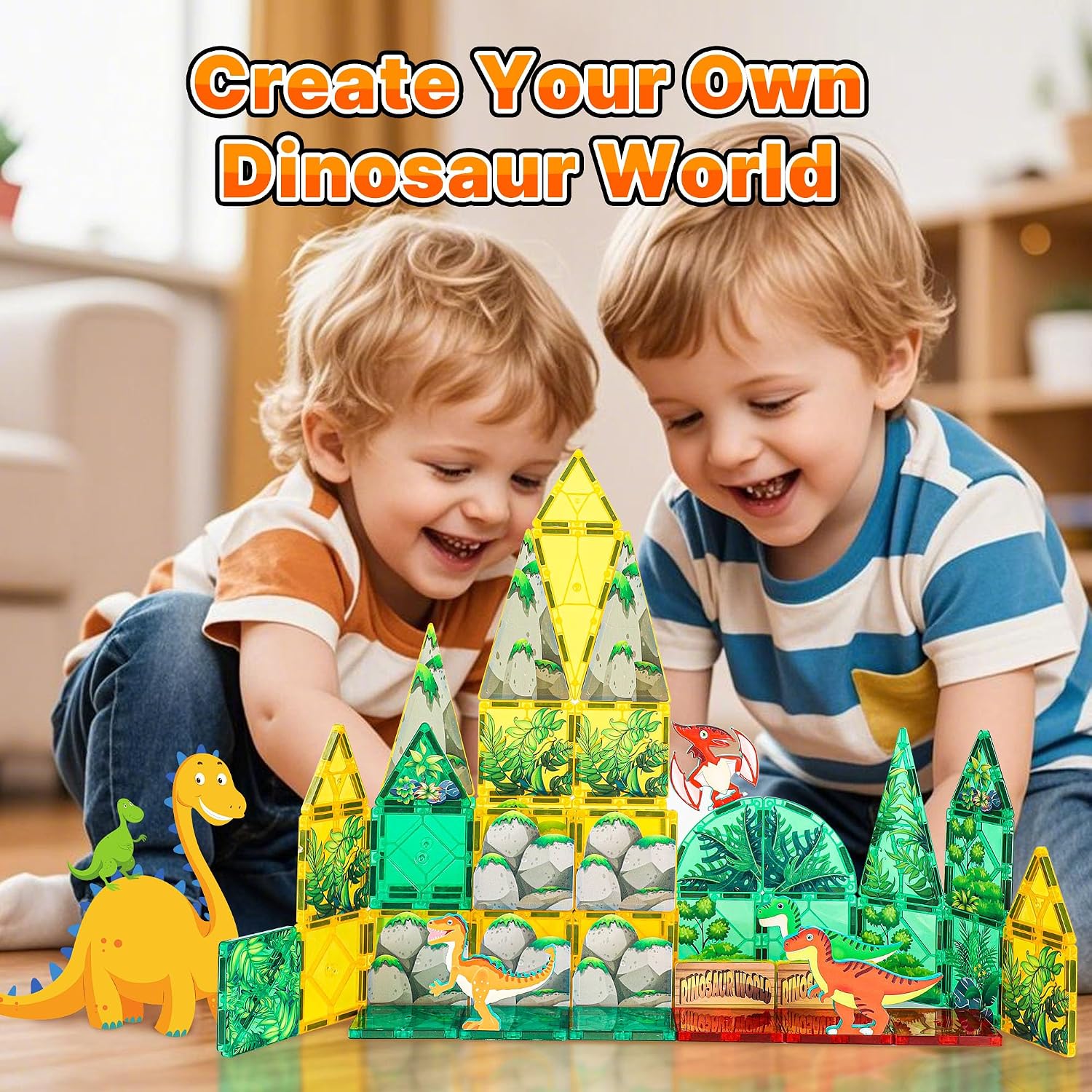 Detalle de Dinosaur Magnetic Tiles Building Blocks by HNVWNSD
