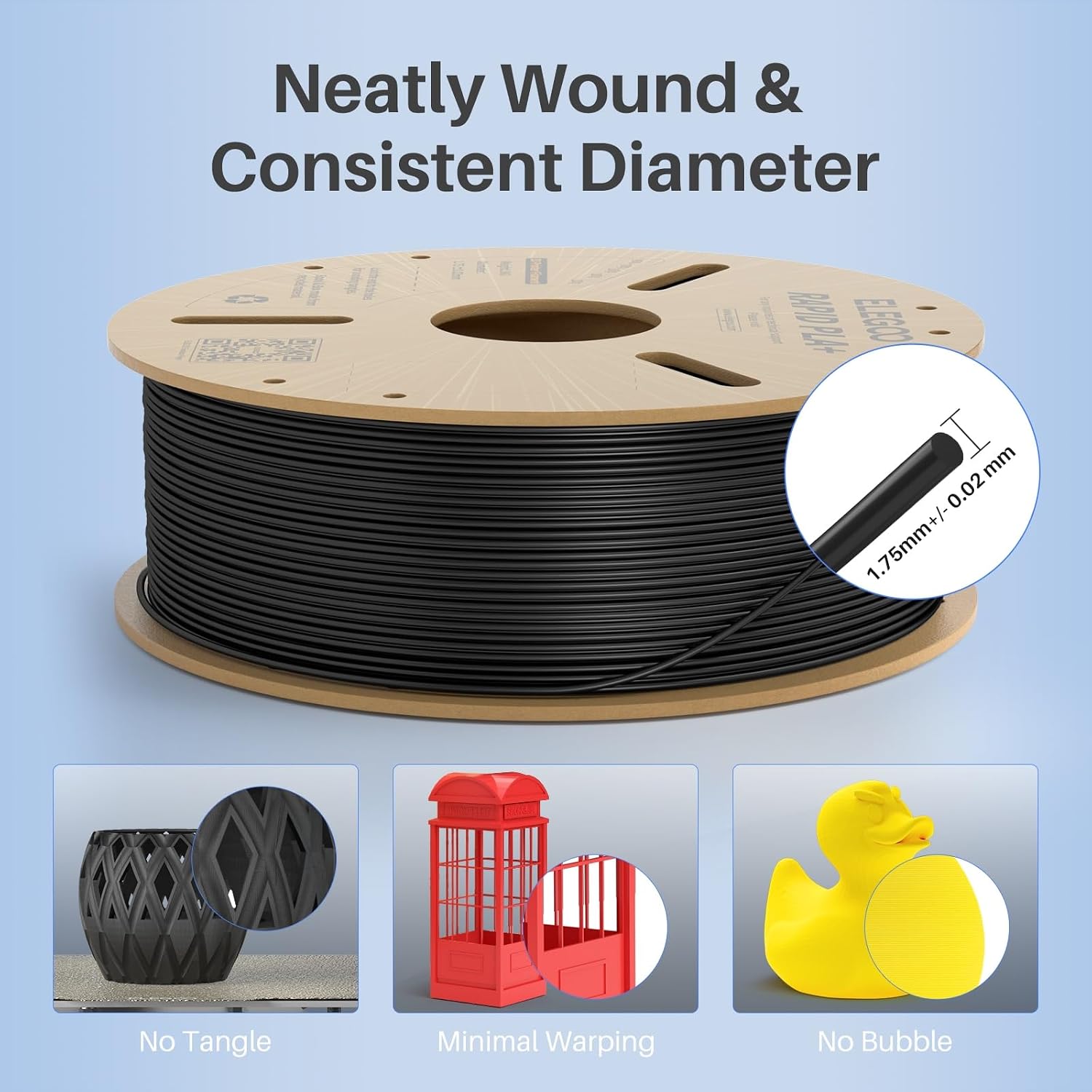 Thumbnail 3 de ELEGOO Rapid PLA Plus 1.75 mm Gray PLA+ 3D Printer Filament, 4 kg