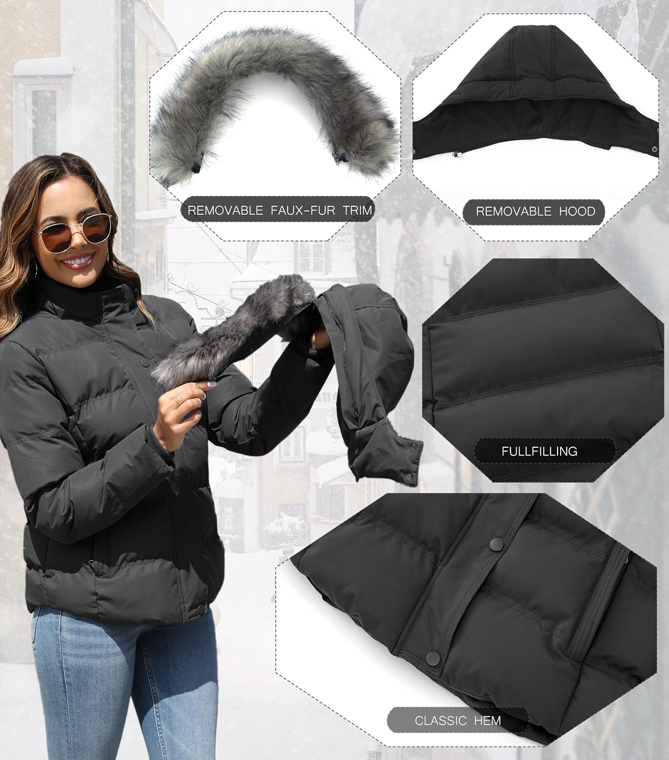 Thumbnail 1 de GGleaf Women's Quilted Puffer Coat with Fur Hood