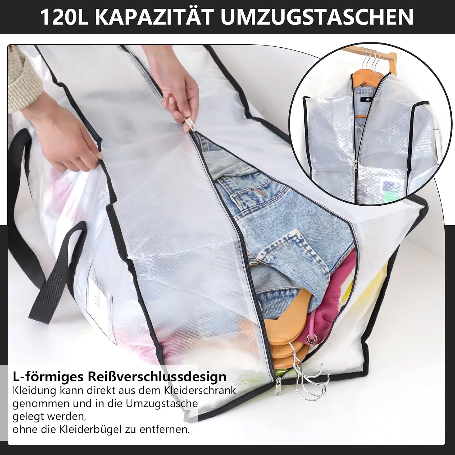 Thumbnail 5 de Dntorx 6er-Set Aufbewahrungstaschen 120L (faltbar, transparent) mit Reißverschluss & Griffen