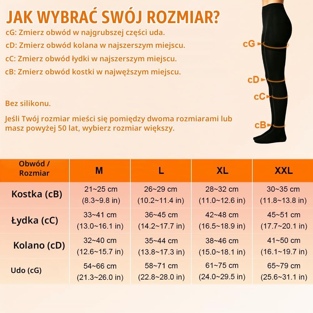 Detalle de AYBUY rajstopy kompresyjne 23–32 mmHg, czarne, z wysokim stanem