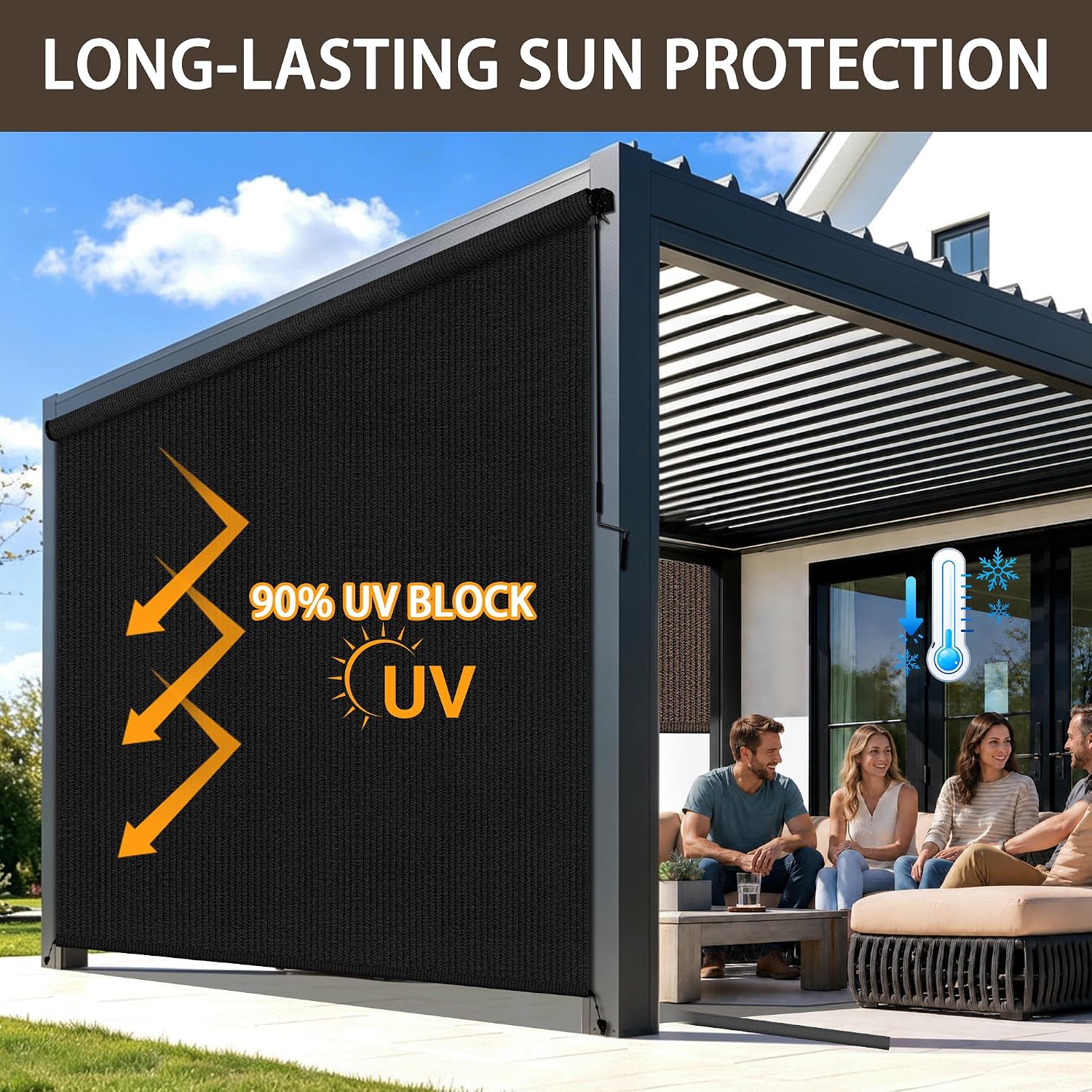 Detalle 2 de Zephyr Place Outdoor Roller Shade, 7' x 6', Cordless HDPE with 90% UV Protection