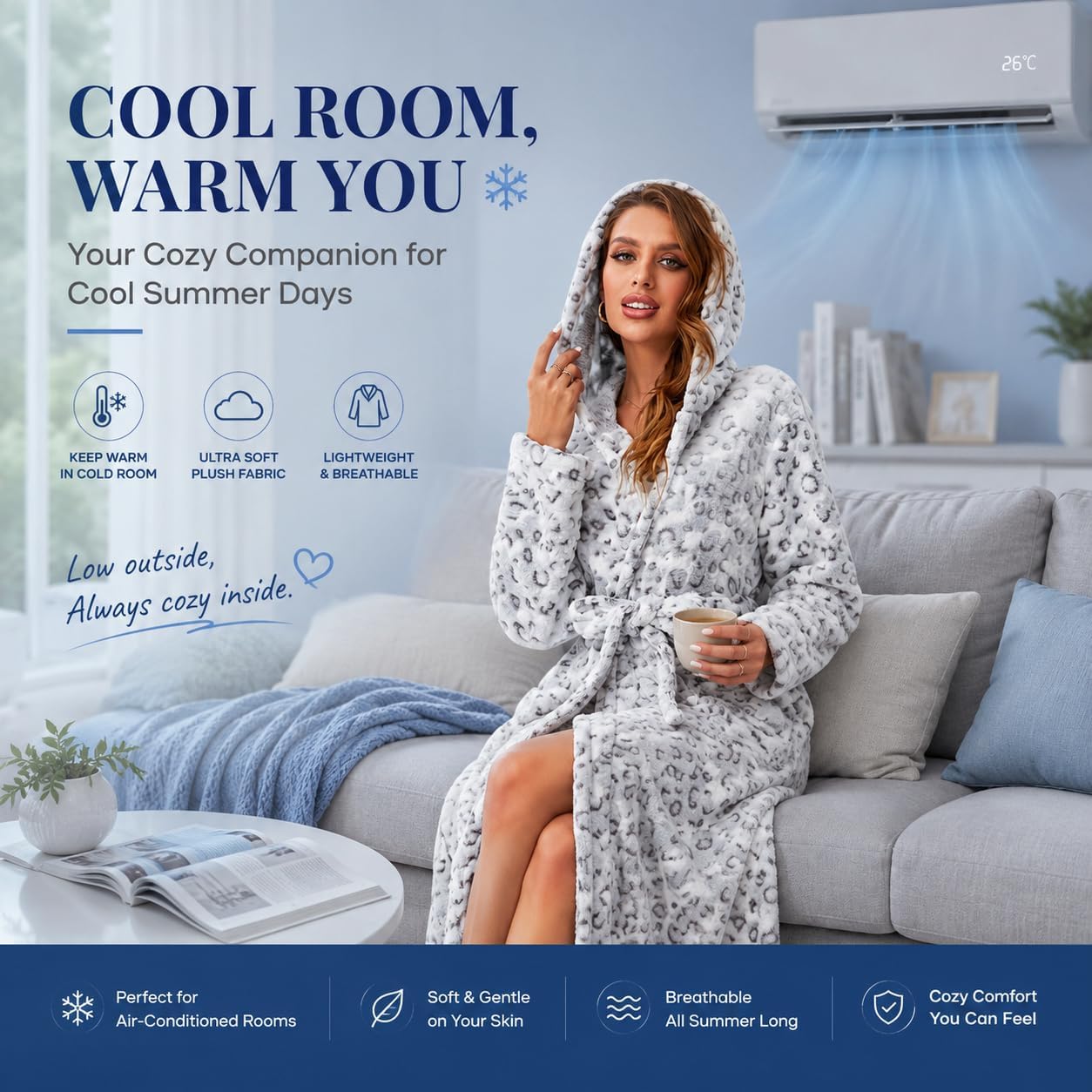 Detalle 2 de RONGTAI B002 Women's Plush Hooded Robe for Quick Warmth at Home
