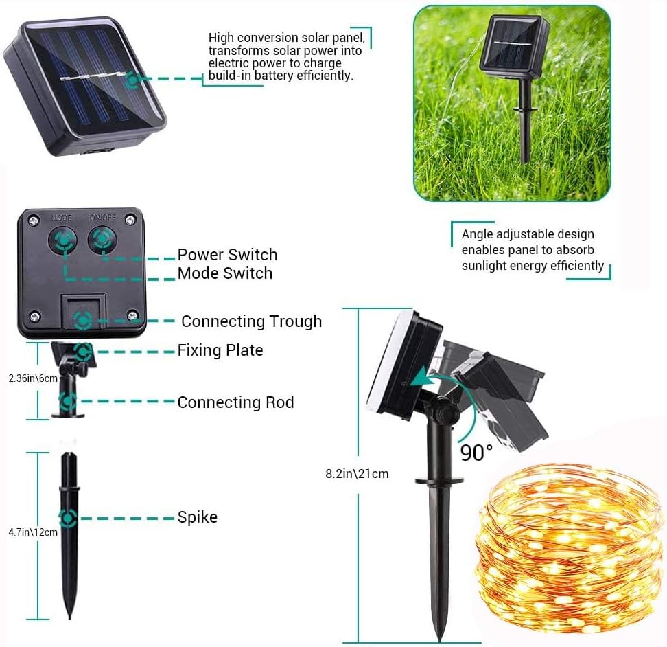 Detalle de iShabao Solar String Lights, 6-Pack, 330 ft, 900 LEDs, 8 Modes